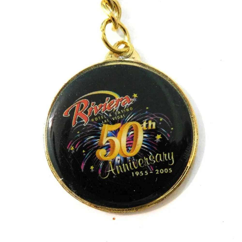 Riviera Las Vegas 50th Anniversary Keychain 1955-2005 Gold Black 3.5 Inches Long